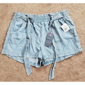 Rewind Flowy paper bag style Denim Shorts Elastic Waist Pockets Women's Size L